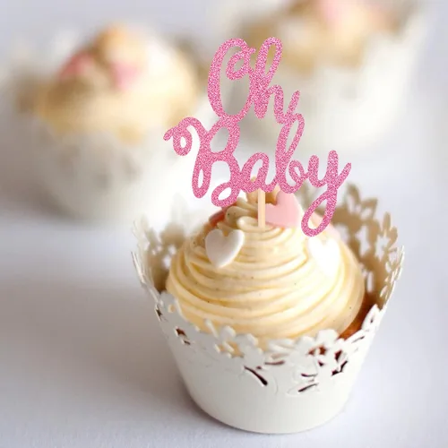 Vista 6 de 36 piezas Oh Baby Cupcake Toppers Glitter Baby Shower Cupcake Picks Decoraciones para Celebrar Baby Shower Niños Cumpleaños Suministros de Fiesta