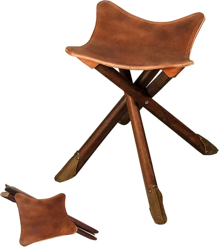 Vista 9 de Taburete triangular plegable – Primera capa seleccionada de piel de vaca + soporte de madera maciza pura + adhesivo para pie silencioso, hecho a