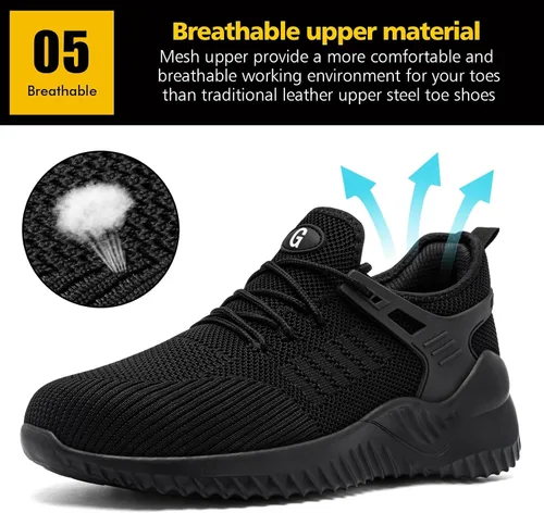 Vista 6 de Tinefiy Zapatos de punta de acero para mujer, Negro/Negro