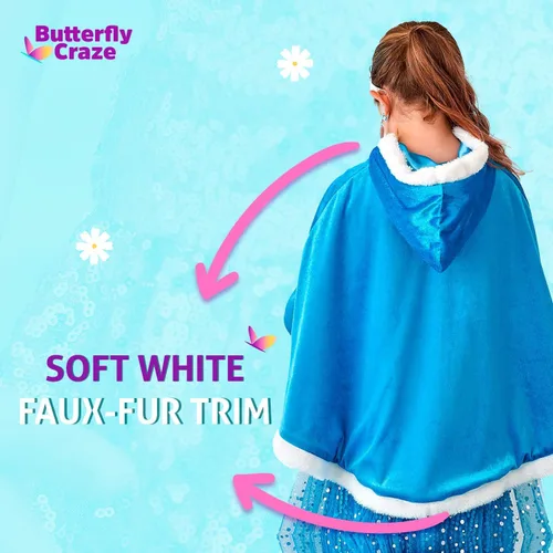 Vista 4 de Butterfly Craze Snow Princess Kids Cape with Hood Childrens Warm Winter Wrap Shawl Ice Blue Cape Only