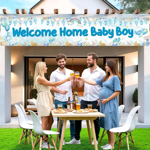 Vista 4 de Cartel de bienvenida a casa para bebé niño con texto en inglés "It's a Boy", decoración de baby shower, decoración de patio para niños, revelación