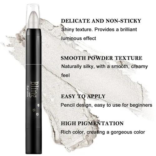 Vista 3 de Boobeen Sombra de ojos en barra impermeable con lápiz de sombra de ojos en crema brillante, kit de maquillaje de ojos con purpurina fácil de usar