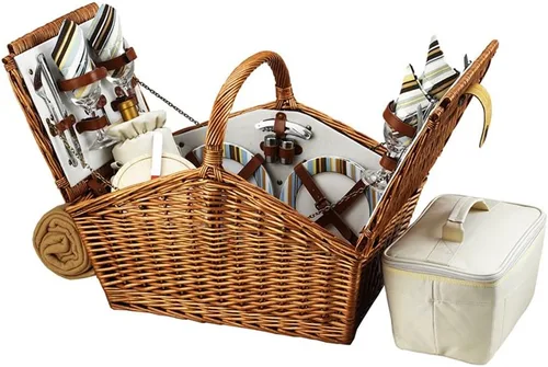 Vista 8 de Picnic at Ascot Huntsman - Cesta de picnic estilo inglés con servicio para 4 y manta - London Plaid