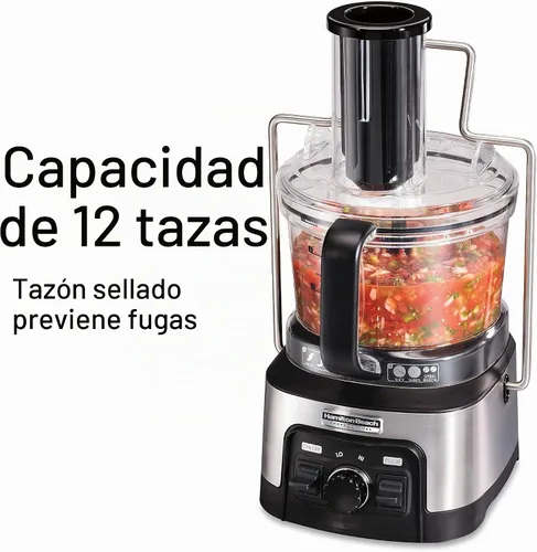 Vista 2 de Hamilton Beach Professional Stack & Snap - Procesador de alimentos y espiralizador de verduras para rebanar, triturar y amasar, canal