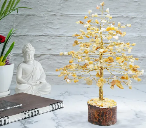 Vista 2 de Árbol de la vida de chakras de aventurina amarilla, árbol de cristal para energía positiva, decoración de Feng Shui, árbol de piedras preciosas