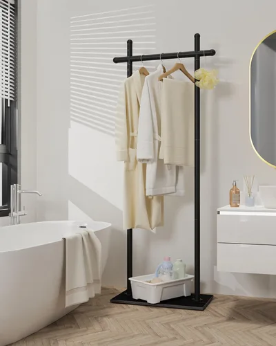 Vista 7 de Perchero independiente con base de roca natural, soporte metálico para colgar abrigos, perchero industrial, árbol de ropa para dormitorio, sala