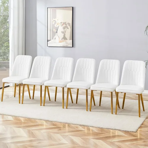 Vista 18 de Juego de 2 sillas de comedor modernas, color negro, sillas de cocina de piel sintética, sillas laterales tapizadas con patas de metal, sillas sin