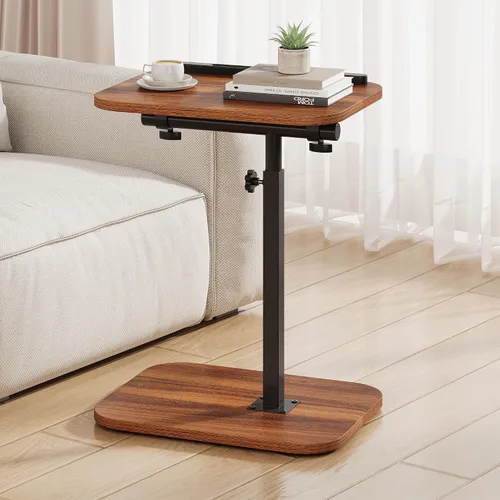 Vista 9 de Mesa de bandeja de TV, bandeja para reposabrazos lateral de sofá, altura ajustable, abatible, mesa auxiliar de aperitivos con giro de 360° e Negro