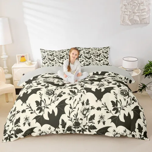 Vista 18 de Feelyou - Juego de funda de edredón con estampado floral de rosas - Juego de ropa de cama con flores románticas para dormitorio de niños, niñas