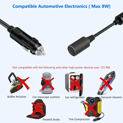 Vista 5 de Cable de alimentación USB A macho a 12 V 8 W, adaptador de enchufe para encendedor de cigarrillos de automóvil, cable convertidor de enchufe