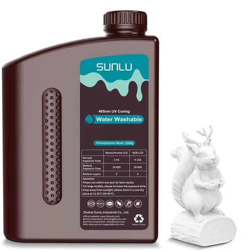Vista 24 de SUNLU - Resina lavable al agua de 1000 g, resina de impresora 3D de curado rápido para impresoras 3D de resina LCD DLP SLA, resina de fotopolímero