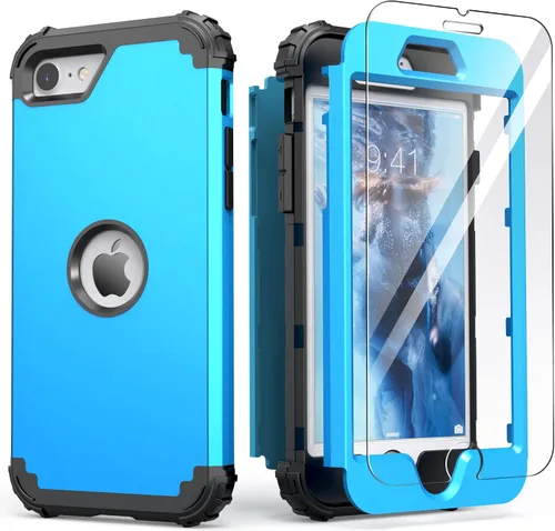 Vista 24 de IDweel Funda para iPhone SE 2020 con protector de pantalla, para iPhone SE 2022, 3 en 1, absorción de golpes, ajuste delgado, cubierta