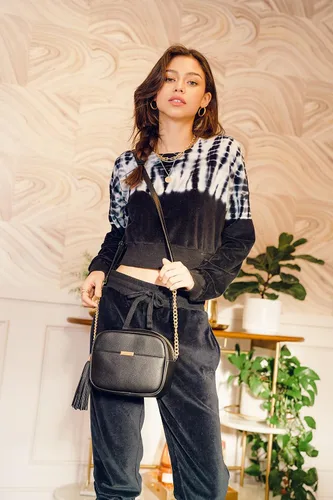 Vista 6 de Bolso cruzado pequeño con dos borlas con correa de cadena, bolso pequeño para mujer