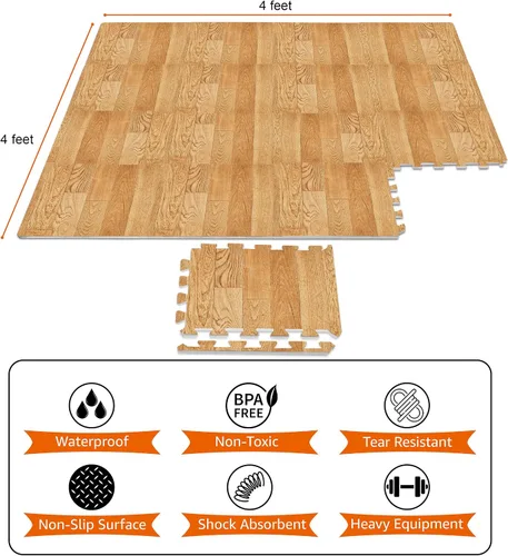 Vista 8 de Sorbus - Losetas de madera veteada, losetas de espuma entrelazadas, cada baldosa 1 pie cuadrado, losetas de madera de 3/8 de pulgada de grosor