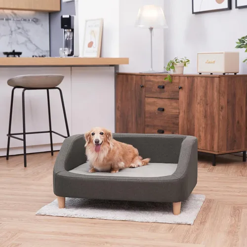 Vista 5 de Teamson Pets Bennett - Sofá cama elevada de lino jaspeado de 32 pulgadas con cojín extraíble y funda lavable para gatos y perros pequeños