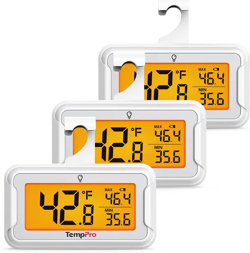 Vista 11 de TempPro Termómetro para refrigerador con gran pantalla LCD retroiluminada, termómetro para congelador con registro máximo/mínimo, fácil reemplazo