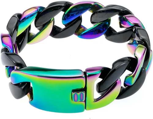 Vista 2 de Pulsera de acero inoxidable 316L con borde redondo y acabado negro enorme de 0.945 in