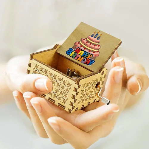 Vista 4 de Muzero - Caja de música de cumpleaños, regalo para mujeres, hermanas, hija, hijo, amigos, cumpleaños Caja de música de manivela de madera, regalos