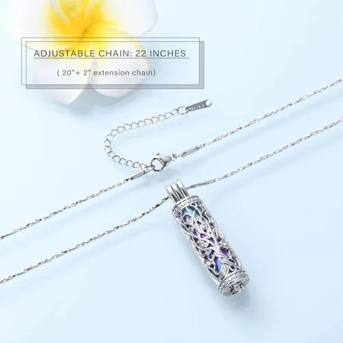 Vista 6 de Imrsanl Collar con colgante de urna de cremación con vial de cilindro hueco, urna de recuerdo, joyería de cremación, medallones conmemorativos