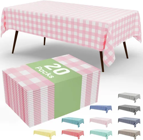 Vista 19 de Smiry Paquete de 3 Manteles Desechables de Cuadros Gingham Color Caqui - 54" x 72" Mantel de Plástico de Servicio Pesado, Cubiertas de Mesa