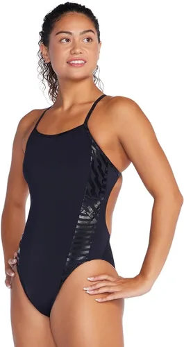 Vista 8 de Speedo Traje de baño de una pieza para niñas Endurance+ Flyback - colores de equipo sólidos para jóvenes Negro/Negro