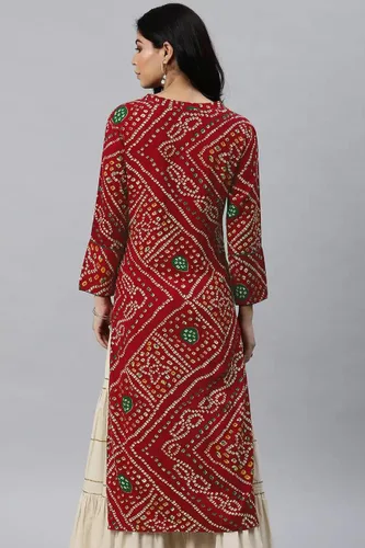 Vista 3 de Chandrakala Kurti estampado para mujer, (K238-P)