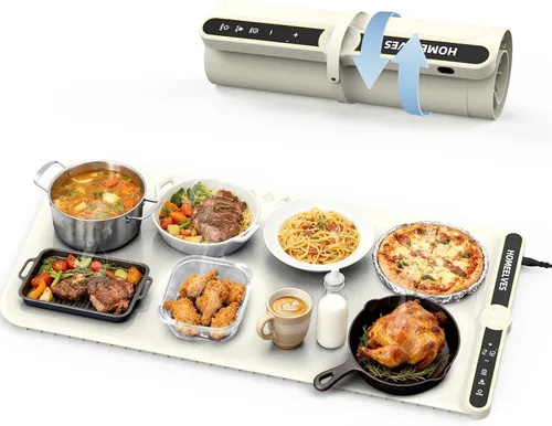 Vista 7 de Tapete de calentamiento de alimentos, bandeja de calentamiento eléctrico de calentamiento rápido con 9 ajustes de temperatura y temporizador de 6