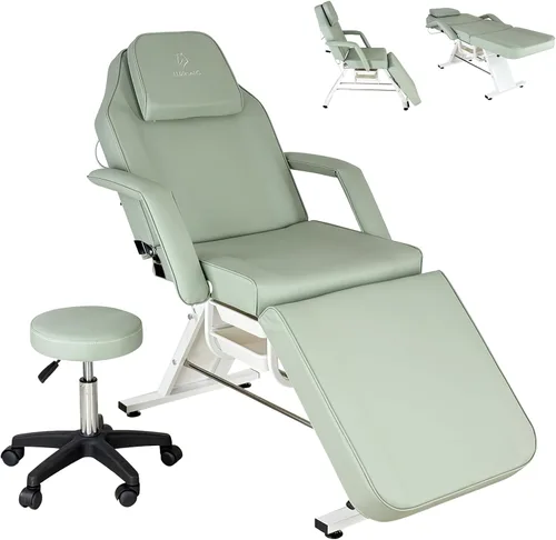 Vista 23 de Silla facial, silla de tatuaje de 73 pulgadas para cliente, mesa de masaje ajustable de 3 secciones con taburete, camas de belleza multiusos