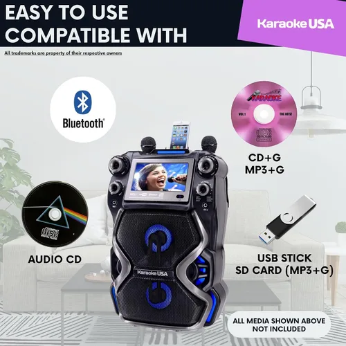 Vista 2 de Karaoke USA GF920 recargable portátil Bluetooth CDG-MP3G máquina de karaoke y sistema PA con 2 micrófonos