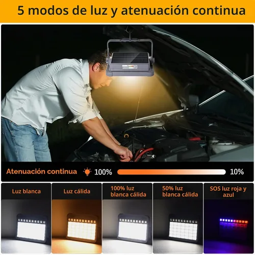 Vista 2 de MASMEJOR Luz de trabajo recargable solar, 10000LM, 6000mAh, 5 modos de L-300LEDs