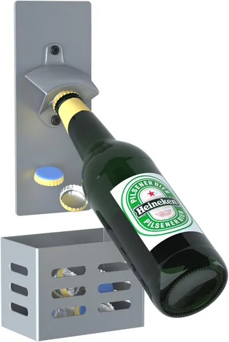 Vista 8 de Weallbuy Abrebotellas magnético montado en la pared con tapa colector Negro