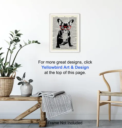 Vista 6 de Bulldog francés con gafas rojas, impresión artística de diccionario, impresión fotográfica de 8 x 10 pulgadas, decoración genial para el hogar