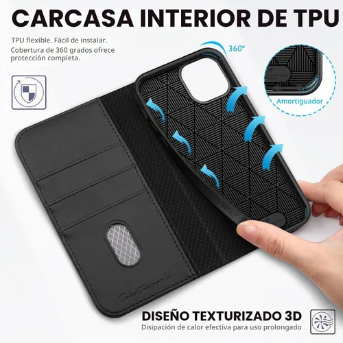 Vista 4 de TUCCH Funda tipo cartera con 3 ranuras para tarjetas para iPhone 14