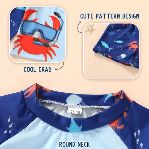 Vista 5 de Happy Town Trajes de baño para niños pequeños, conjuntos de camiseta de natación de manga larga, trajes de baño, trajes de baño de verano