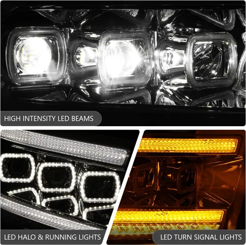 Vista 5 de DNA MOTORING Par de faros LED compatibles con Ram 1500 2500 3500 13-18, luces de proyector de haz alto y doble bajo, LED Switchback, cromado