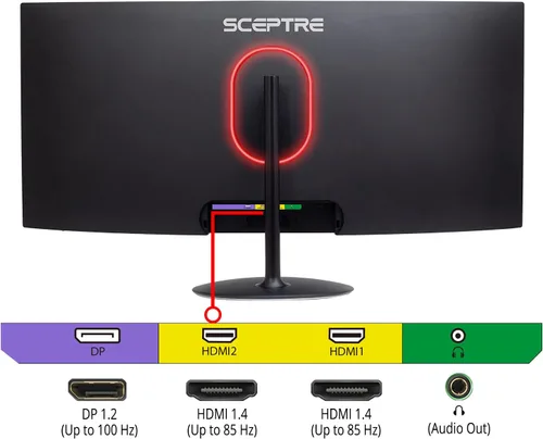 Vista 5 de Sceptre Monitor LED creativo curvo UltraWide 21: 9 de 34 pulgadas 2560x1080 HDMI DisplayPort sin marco hasta 100Hz, negro máquina 2020 (C345W-2560UN)