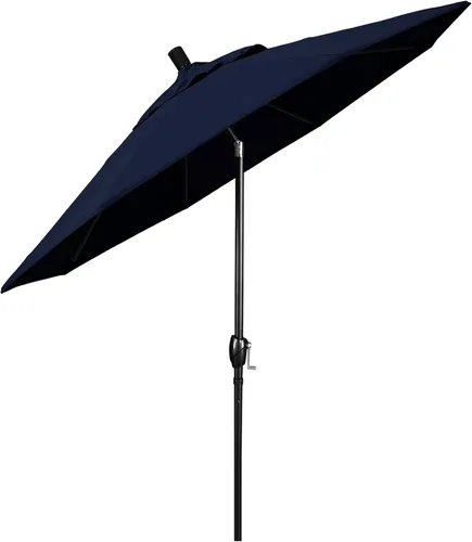 Vista 3 de California Umbrella Sombrilla redonda de aluminio de 7.5 pies, manivela para elevación, botón de inclinación, poste negro, azul marino Pacífica