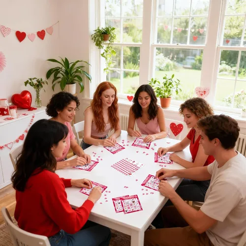 Vista 2 de jollylife Tarjetas de bingo para 40 jugadores para el día de San Valentín, suministros para fiestas, actividades para adultos (rosa)
