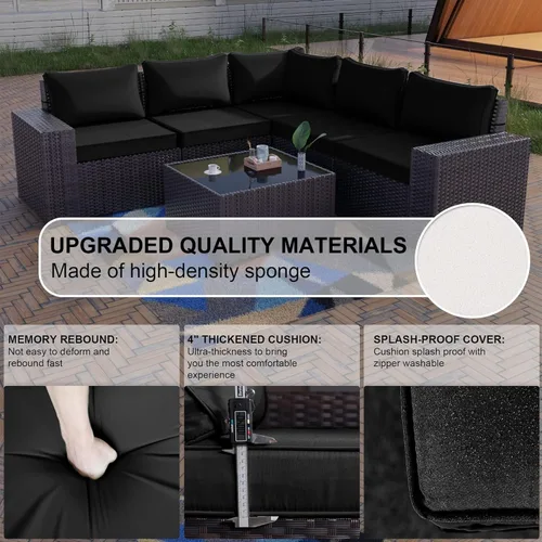 Vista 3 de Kullavik - Juego de muebles para exterior de 6 piezas con sofá modular de ratán de polietileno, color negro