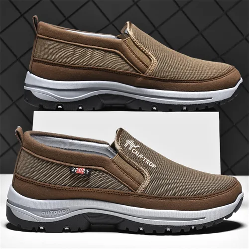 Vista 5 de Mocasines de lona sin cordones con soporte de arco para hombre, para exteriores, informales, antideslizantes, ortopédicos, planos, zapatos