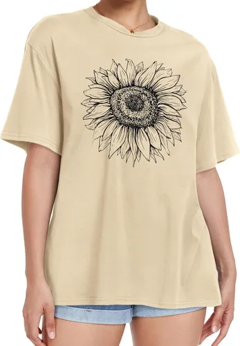 Vista 7 de Camiseta de gran tamaño para mujer, cuello redondo, manga corta, ajuste holgado