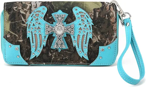 Vista 3 de Bolso de mano con tachuelas de camuflaje estilo occidental para mujer, bolso de hombro oculto