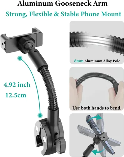 Vista 4 de Soporte de teléfono para cochecito, soporte de teléfono celular con cuello de cisne para cochecito de bebé, carrito de compras, bicicleta