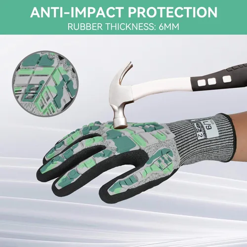 Vista 3 de Guantes de trabajo de seguridad Graloky, guantes de impacto para hombres y mujeres, guantes resistentes a cortes antideslizantes de trabajo pesado