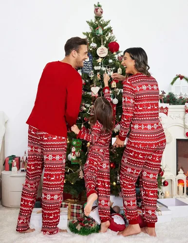 Vista 5 de Ekouaer Conjunto de pijama de Navidad familiar a juego para mujeres, hombres, niños, pijamas de manga larga, ropa de dormir para vacaciones