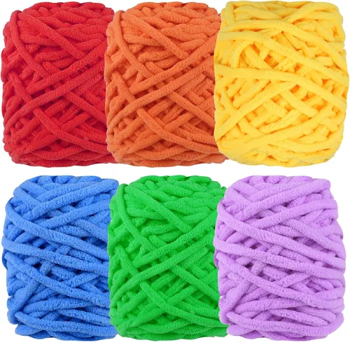 Vista 8 de WSICSE Hilo esponjoso de chenilla, 6 unidades, hilo grueso y suave para Multicolor