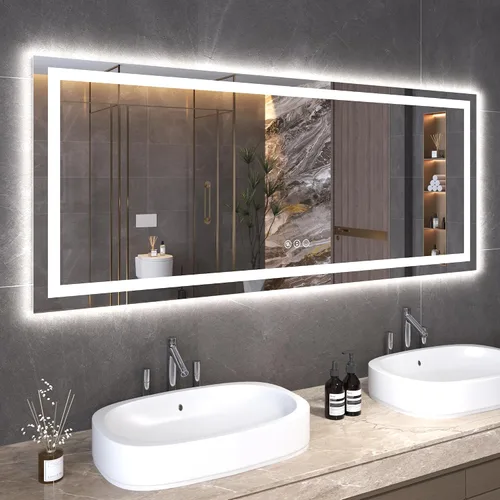 Vista 36 de Snowdool - Espejo de baño LED, de 24 x 36 pulgadas, con luz delantera y trasera, antiempañamiento, espejo de tocador de baño para pared, con función