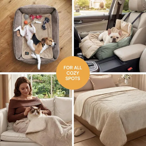 Vista 5 de Luciphia Manta impermeable para perro, manta reversible lavable para Beige