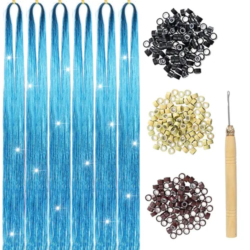 Vista 17 de Kit de Oropel para Cabello con Herramientas Extensiones de Cabello de Oropel Negro 6 Piezas 1200 Hebras Kit de Oropel para Cabello de Hadas