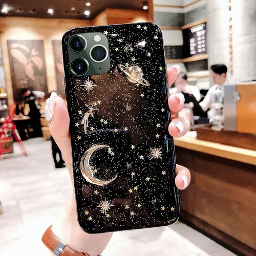 Vista 3 de Funda para Apple iPhone 11 Pro Max 3D Bling Planet Glitter con Space Sparkle Moon Star Universe Flexible Soft TPU Protección a prueba de golpes